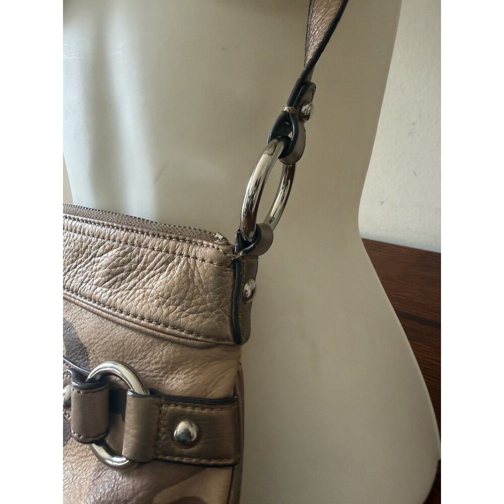 B Makowsky Gold Tan Bronze Camouflage Soft Leather Crossbody Leopard Lining Bag - Picture 10 of 16